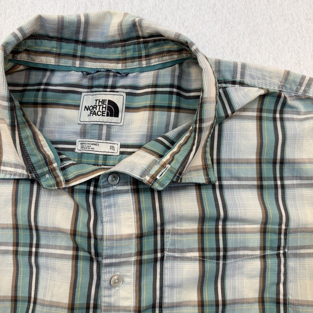 The North Face Shirt‎ Mens 2XL Outdoor Hiking Button Up Green Plaid Short Sleeve